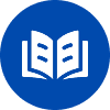 Open book icon on blue background